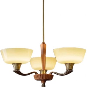 Lustre en verre et cuivre de style rétro français vintage américain, lumière de luxe pour le hall d'entrée, salle à manger, style bois naturel, lampes suspendues - Product Image 6