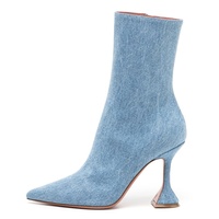 Fournisseur de chaussures grande taille Bottes en jean bleu à talons hauts noires et personnalisées à la mode pour femmes