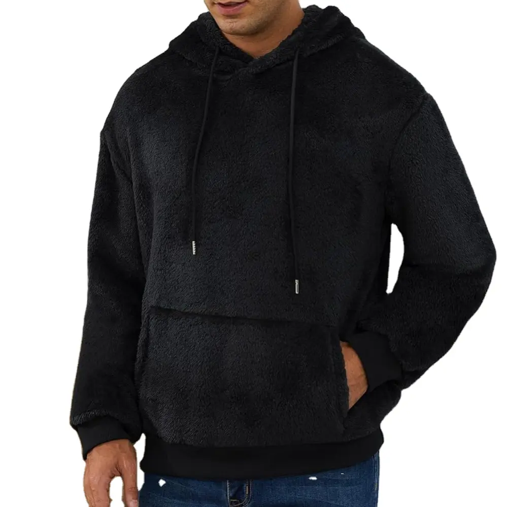 Wholesale Mens Sherpa Hoodies Fuzzy Sweatshirts Fleece Pullover Hoodie Long Sleeve Comfy Hooded Sweatshirt Outerwear