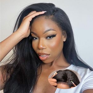 Perruques longues en <span class=keywords><strong>cheveux</strong></span> humains brésiliens vierges Remy, texture Kinky Straight Yaki, pré-épilées, prêtes à porter, couleur <span class=keywords><strong>sel</strong></span> <span class=keywords><strong>et</strong></span> <span class=keywords><strong>poivre</strong></span>, pour perruques à dentelle - Product Image 5