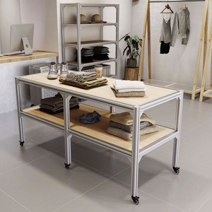 Vitrine d'exposition commerciale, comptoir îlot pour magasin de vêtements, profilé en aluminium moderne, présentoir en panneau marin - Product Image 6
