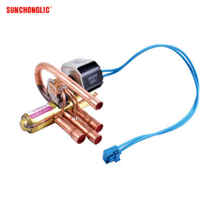 วาล์วทองแดงแบบกลับ<span class=keywords><strong>ทิศทาง</strong></span> <span class=keywords><strong>4</strong></span> ทาง สำหรับเครื่องปรับอากาศซันชองลิค ใช้กับปั๊มความร้อนแบบอากาศสู่น้ำ อะไหล่สำหรับการแลกเปลี่ยนควา<span class=keywords><strong>ม</strong></span>ร้อน - Product Image 1