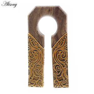 Alisouy 1 pezzo Retro arco in legno naturale lega motivo fiore orecchio espansore barella spina calibri orecchino corpo Piercing gioielli - Product Image 3