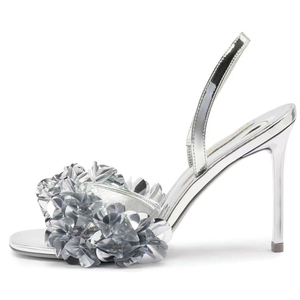 Sandales à talons hauts pour femme, grande taille 46, à bout ouvert, à bride arrière, en cuir verni, style slingback, à motif floral, coupe large - Product Image 4