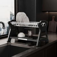 WIREKING Étagère à assiettes en aluminium à 2 niveaux grande capacité, anti-rouille, organisateur de rangement de cuisine avec drainage automatique