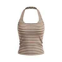 Débardeur court en maille 2-en-1 pour femme, style rétro, col licou, color block, respirant, léger, anti-transpiration, extensible dans les quatre sens, avec coutures, pour le yoga