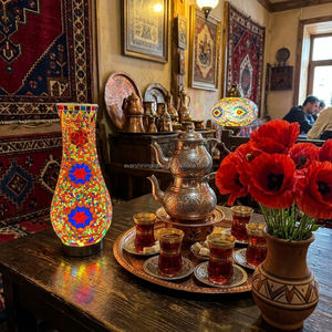 Lampe de table en verre mosaïque marocaine turque de <span class=keywords><strong>Marrakech</strong></span>, faite à la main, avec base en métal, recharge USB, pour la décoration d'ambiance de la chambre - Product Image 3