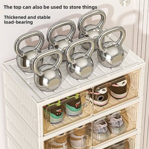 Présentoir à chaussures en plastique transparent pliable à 3 couches Organisateur de chaussures empilable pliable avec porte pour un rangement efficace des chaussures - Product Image 2