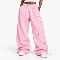 Pantalon de survêtement décontracté personnalisé pour femme, coupe ample et épaisse, style streetwear, avec œillets et rivets