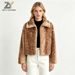 Veste courte en fausse fourrure à motif cerf pour <span class=keywords><strong>femme</strong></span> Zeyu, col à revers, veste courte chaude et moelleuse pour l'hiver, manteaux en fausse fourrure pour <span class=keywords><strong>femme</strong></span> ODM/OEM - Product Image 1