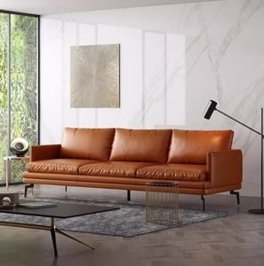 Ensemble de canapés en cuir européens modernes, luxe léger, en forme de L, avec chaise longue en tissu pour salon, meubles en bois - Product Image 2