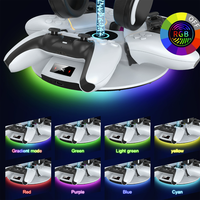 Station de charge RGB pour manettes PS5 DualSense et Edge, station de charge rapide avec lumière ambiante et arrêt automatique
