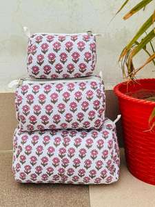 3-Piece Set Designer Quilted Cotton <b>Makeup</b> Bag Perfect <b>for</b> Home Featuring Stylish Patterns and Practical <b>Storage</b> Solutions - Product Image 2