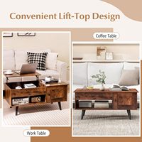Table basse élévatrice en bois brun rustique COSTWAY avec porte de rangement cachée armoire étagère ouverte Table centrale de Cocktail Rectangle
