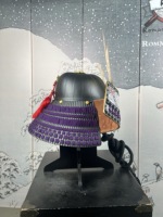 Réplique authentique de casque de samouraï, ornement frontal doré et argenté, Kabuto en métal violet, taille adulte, pour fête à thème, exposition