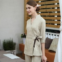 Usine en Chine Conception personnalisée col en V coton pour femmes Salon de beauté boutique personnel vêtements de travail uniforme masseur de bain vêtements uniformes Spa