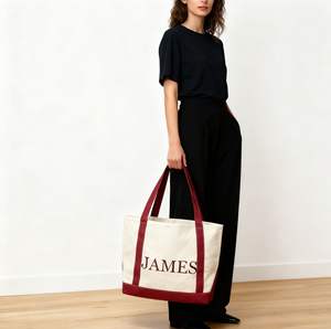 Bolsa de Mano de Lona de Algodón Personalizada, Extra Grande y Resistente, Diseño Popular <span class=keywords><strong>Pamela</strong></span>, para Playa o Resort, con Cierre, Venta al Por Mayor - Product Image 4