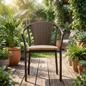 Chaise de jardin en rotin d'extérieur avec coussin, style minimaliste, design durable avec pieds coniques pour utilisation sur sol dur, sans logo - Product Image 4