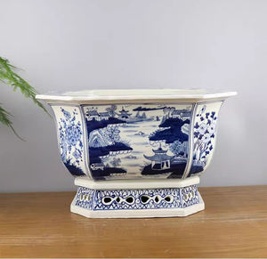 <span class=keywords><strong>Maceta</strong></span> Rectangular de Cerámica de Jingdezhen, Azul y Blanca, Pintada a Mano con Diseño de Paisaje, <span class=keywords><strong>Maceta</strong></span> Grande con Orificio de Drenaje - Product Image 2