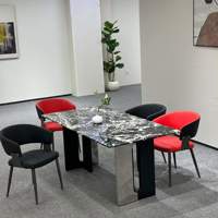 Ensemble de table à manger en pierre noire de luxe moderne, homologué CE, avec base en acier inoxydable à bord épaissi, pour hôtel et salon