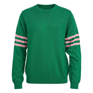 Pull en molleton tricoté vert, col rond rose, coupe classique, unisexe, décontracté, coupe-vent, hiver, logo personnalisé, sororités, style universitaire - Product Image 1