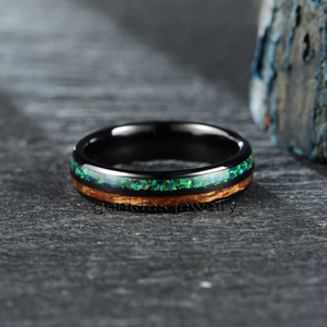 Bijoux pour hommes Bague de mariage personnalisée 6MM incrustation de tungstène Bague en opale concassée et en bois Bague de fiançailles pour femmes Bague de couple - Product Image 2