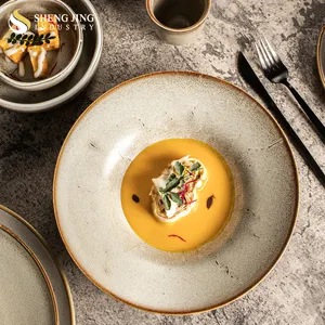 Shengjing Vintage Porcelain Gray Plate Dishes Crockery For Restaurant Hotel Banquet Ceramic Spotted Dinnerware Set