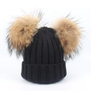Children's Raccoon Jacquard Long Pom-Pom Double Pom-Pom Warm Knitted <b>Hat</b> & <b>Scarf</b> Two-Piece <b>Set</b> - Product Image 4