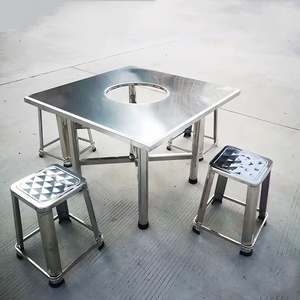 Table de dîner carrée détachable portative d'acier inoxydable Table de fourneau de charbon de bois pour le BBQ de marmite de restaurant de ménage commercial - Product Image 5