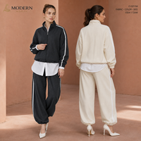 Ensemble de survêtement modeste à rayures fines, veste zippée, chemise superposée et pantalon de jogging noir, personnalisable OEM ODM