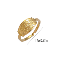 Cincin Ayat Kursi Anti Karat Tahan Air dari Baja Tahan Karat Berlapis Emas 18K Kaligrafi Arab Islami Cincin Terbuka yang Dapat Disesuaikan