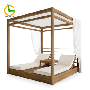 كراسي استلقاء خارجية من خشب الساج المتين مع ستارة للاستخدام حول حمام السباحة وفي الفناء، تصميم عصري رائج - Product Image 3