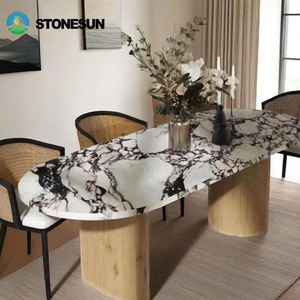 Table de salle à manger en marbre Calacatta <span class=keywords><strong>Viola</strong></span> sur mesure StoneSun, 6 places, table de dîner en noyer pour restaurant, meubles de cuisine - Product Image 4