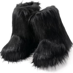 Botas de Mujer de Piel Sintética, Peludas, con Punta Redonda, de Gamuza, para Nieve, Invierno, Cómodas, Cálidas, Cortas, para Exteriores e Interiores, Planas - Product Image 3