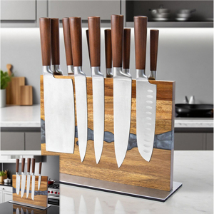 Porte-<span class=keywords><strong>couteaux</strong></span> magnétique personnalisé double face en bois d'acacia et résine, écologique, aimants puissants <span class=keywords><strong>pour</strong></span> la <span class=keywords><strong>cuisine</strong></span>, taille personnalisable - Product Image 2