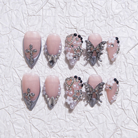 Faux ongles en acrylique à presser, faits main, style stiletto, couvrance totale, pointe aiguisée, pour femmes, pour fêtes et usage quotidien