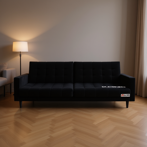 Divano Letto Convertibile in Velluto Nero a 2 Posti, Moderno con Schienale Trapuntato Senza Braccioli, Arredamento per Soggiorno - Product Image 2