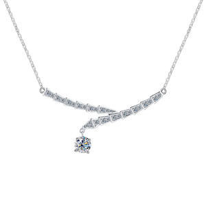 Collar de Plata de Ley S925 con Barra <span class=keywords><strong>Curva</strong></span> y Moissanita para Mujer, Joyería Brillante para Fiesta, Boda, Aniversario - Product Image 5