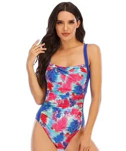 Özel özel kumaş kırışık şeker renk tek parça mayo bayanlar mayo floresan bikini seksi Set Beachwear