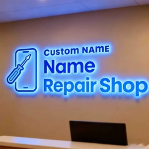 Business Company 3D Logo Custom LED Sign Board with Waterproof LED Backlit Gold Metal Acrylic Customizable Colors <b>Remote</b> <b>Control</b> - Product Image 3
