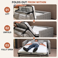 Canapé-lit à carreaux avec accoudoirs carrés et matelas matelassé blanc pour salon contemporain avec structure métallique pliable