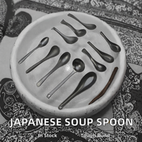 Cuchara de Sopa de Melamina Negra Japonesa Ecológica de Alta Calidad, Espátula para Ramen, Ideal para Fiestas y Viajes