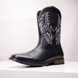 Bottes de cowboy western vintage brodées pour hommes, grande taille, mi-mollet, à bout carré, talon épais, style Chelsea Knight, hiver, transfrontalières - Product Image 6