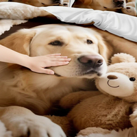 Juego de Ropa de Cama de Poliéster con Estampado Animal 3D de Golden Retriever, Diseño Moderno, Envío Directo desde la UE, Juego de 3 Piezas con Funda de Edredón con Diseño de Perro Adorable