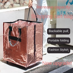 Chariot <span class=keywords><strong>de</strong></span> transport pliable et détachable, grande capacité, avec roues multidirectionnelles, tissé couleur unie, pour le shopping transfrontalier - Product Image 3