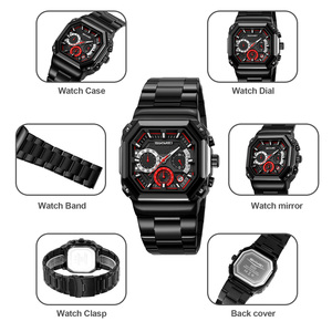 Reloj cronógrafo cuadrado para hombre, reloj de pulsera de lujo de acero inoxidable, reloj de cuarzo resistente al agua 30M - Product Image 2