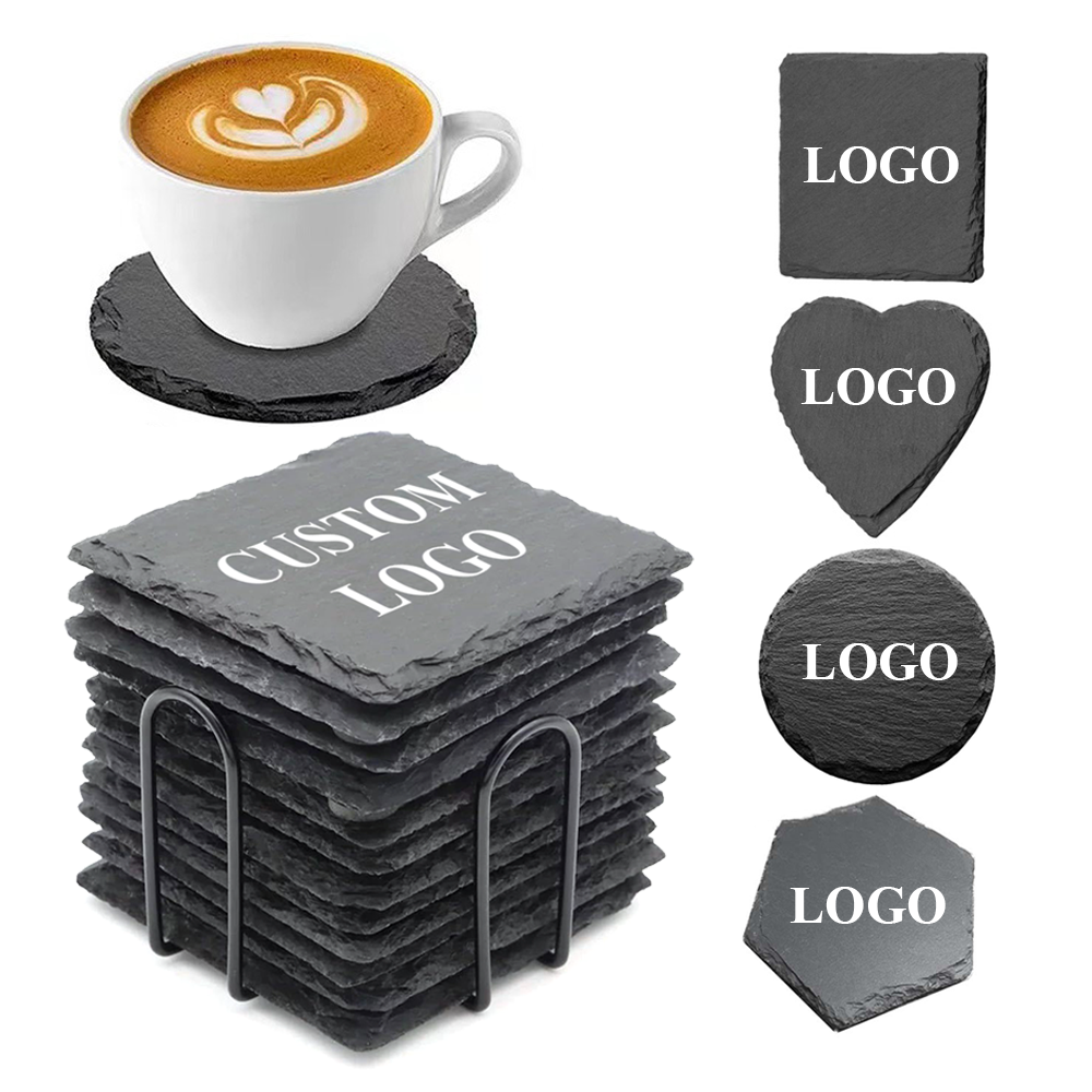 Bán buôn Non-Slip cup Mat Slate đế lót ly với khắc logo uống đế lót ly đá Slate đế lót ly biểu tượng tùy chỉnh vòng trống Quà Tặng B