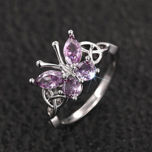 Anillo de Mariposa T0328 de Plata 925 con Cristal de Corte Marquesa y Engaste de Diamantes de Imitación, Anillos Finos para Uso Diario de Mujer - Product Image 6