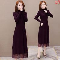 Huachao Top moda mujer manga larga Slim Fit suéter de punto otoño falda de encaje vestido con cintura Natural colección de diseñador