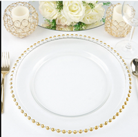 Assiettes de présentation en plastique perlé doré de 13 pouces Vaisselle Assiettes à dîner Décoration de mariage Assiette de présentation en plastique transparent pour fête